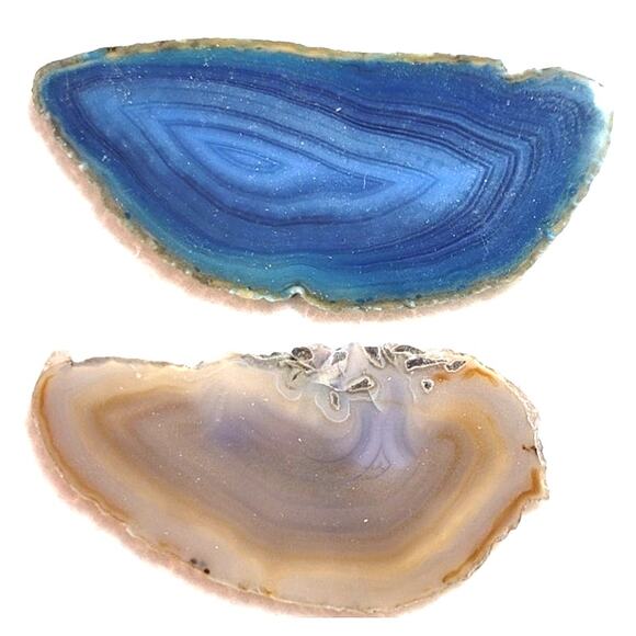 6 Pc Agate Slices Lot Stone Banded Blue Green Gray Tan Paperweight Brazilian - Picture 7 of 8